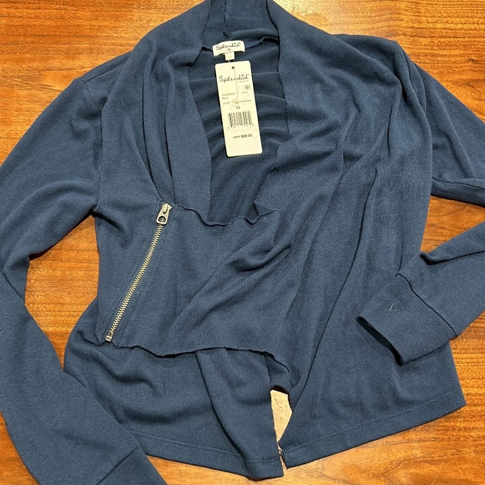 NWT Splendid Kids fine knit moto cardigan, navy size 10